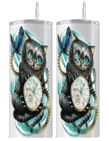 Tumbler 20 oz Cat with clock